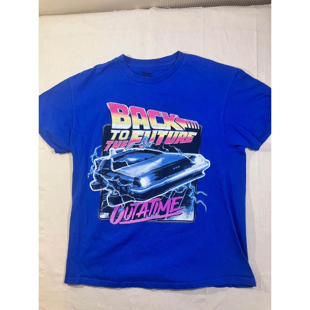 Back to the Future DeLorean Graphic Tee Shirt Royal Blue‎ Mens Medium Universal